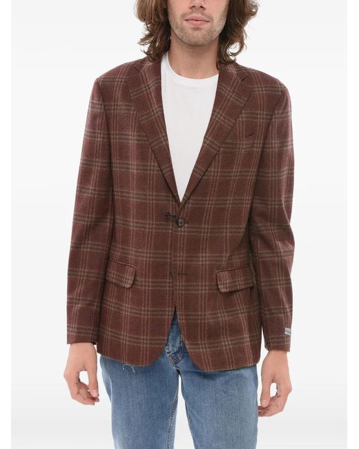 Corneliani Brown Checked-Pattern Single-Breasted Blazer for men