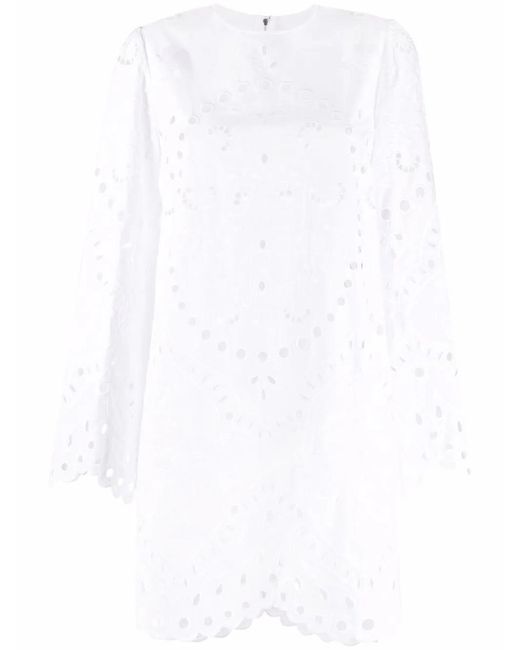 Dolce & Gabbana White Broderie-Anglaise Bell-Sleeve Mini Dress