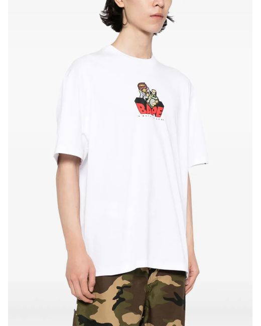 A Bathing Ape White Logo-Print Cotton T-Shirt for men