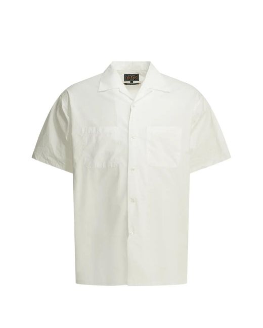 Beams Plus White Patch-Pocket Short-Sleeve Shirt for men