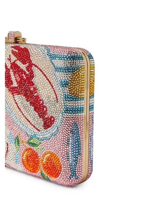 Judith Leiber Red Slim Slide Amalfi Crystal-Embellished Seafood-Motif Clutch Mini Bag