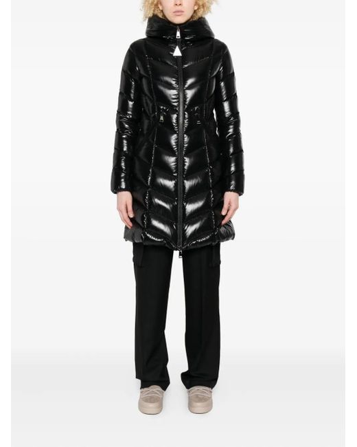 Moncler Black Chevron-Quilted Hooded Puffer Jacket