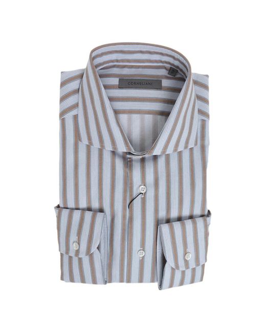 Corneliani Gray Striped French-Collar Shirt for men