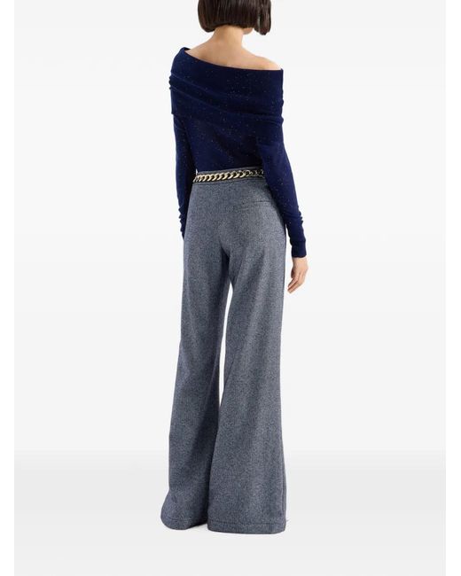 Genny Blue Tweed-Effect Flared Trousers