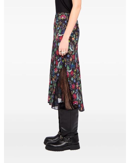 Zadig & Voltaire Blue Jayla Floral Midi Skirt