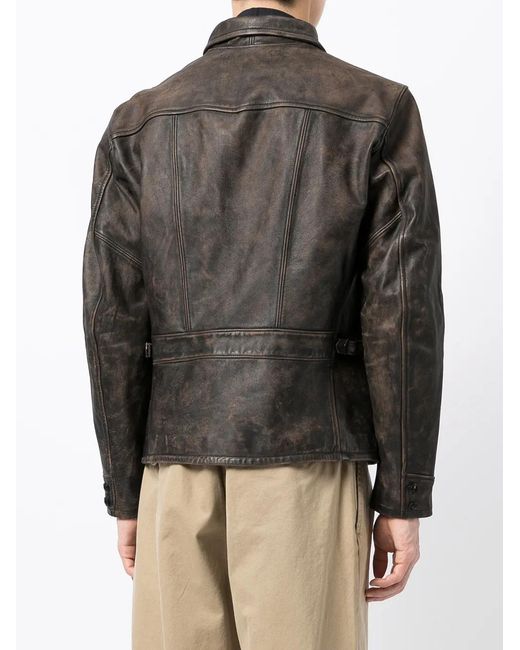RRL Black Zipped Leather Jacket for men