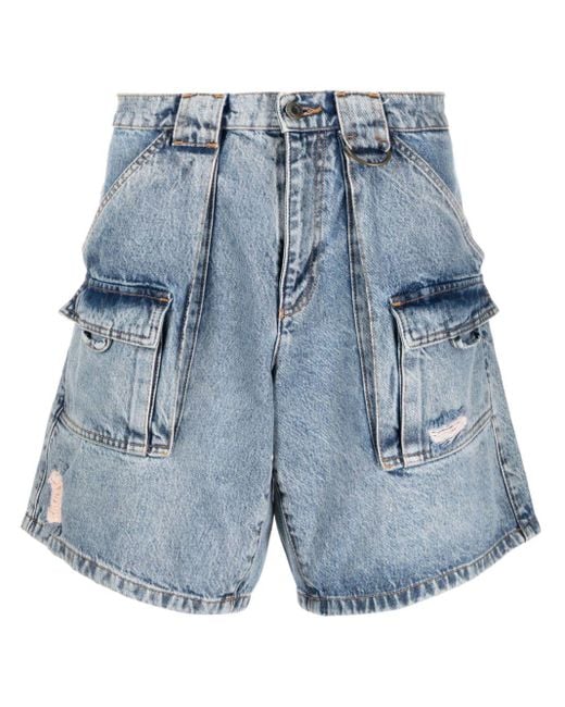 Moschino Blue Ripped Cargo Denim Shorts for men