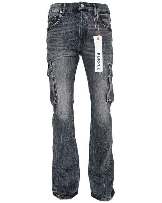 Purple Brand Blue Cargo Flared Washed Denim Jeans for men