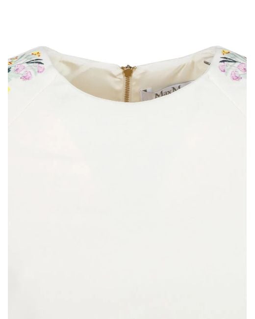 Max Mara White Leva Floral-Embroidery Raglan-Sleeve Mini Dress