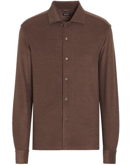 Zegna Brown Long-sleeve Cotton-silk Shirt for men