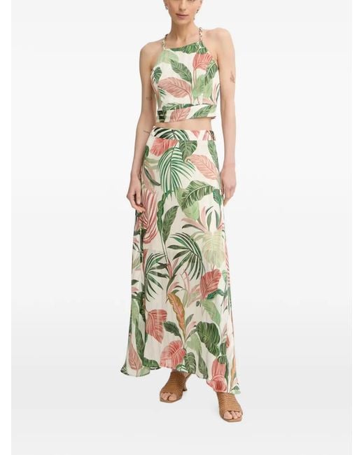 Guess Green Leaf-Print Wrap-Style Skirt