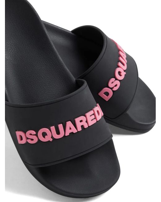 DSquared² White Logo-Print Slides