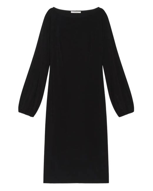 Maliparmi Black Boat-Neck Balloon-Sleeve Midi Dress