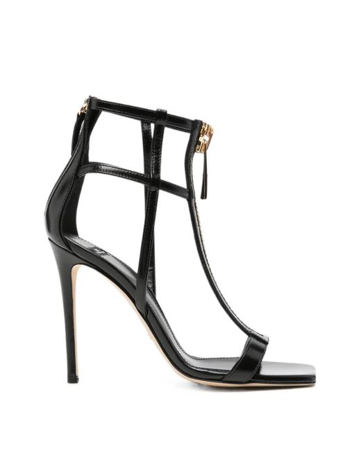 Elisabetta Franchi Black Zip-Detail Cage Sandals