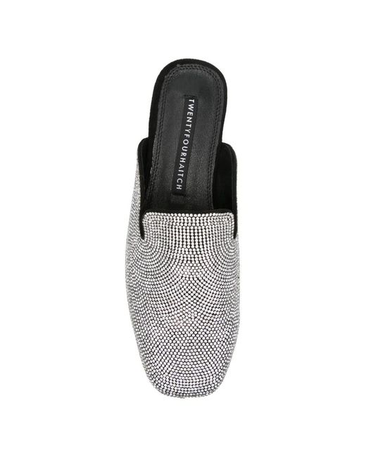 Twentyfourhaitch White Aukena Rhinestone-Embellished Slip-On Mules