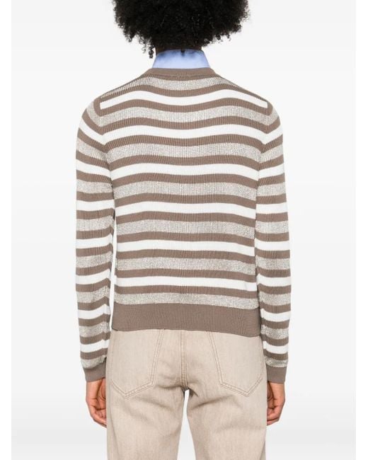Maglione Girocollo A Righe di Brunello Cucinelli in Gray