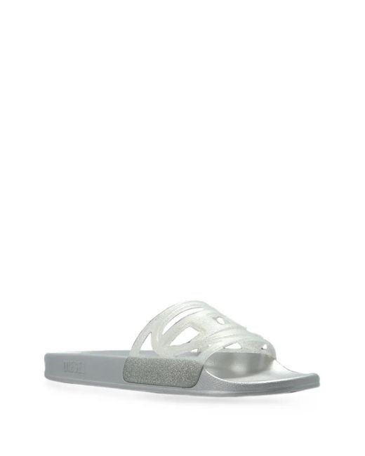 DIESEL White Sa-Clyde Glitter-Effect Logo-Plaque Slides