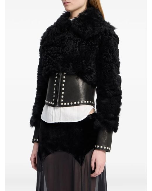 Ann Demeulemeester Black Stud-Embellished Shearling Jacket