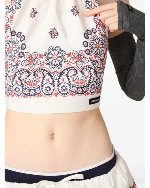Miu Miu White Cropped-Top Mit Paisleymuster