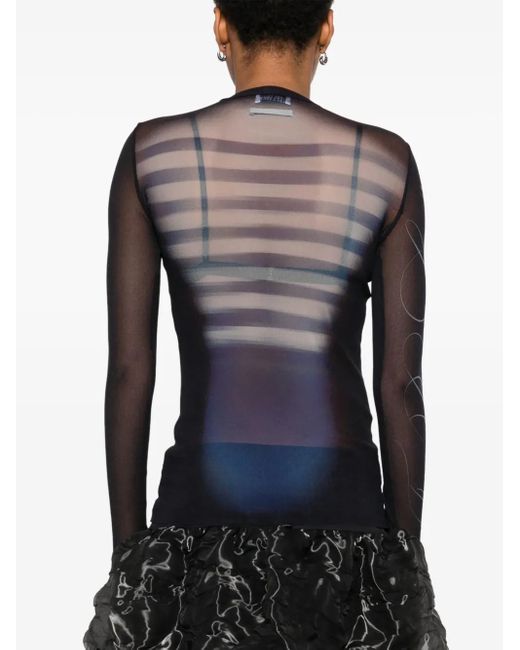 Jean Paul Gaultier Black Mesh-Oberteil mit Le Male-Print