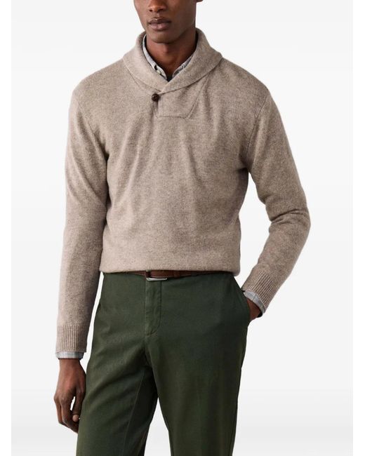 Hackett Gray Button-Detail Shawl-Collar Sweater for men
