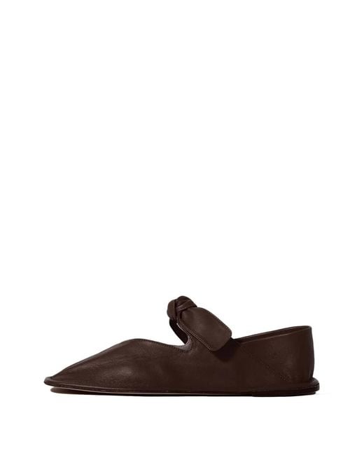 Hereu Brown Llasada Bow-Detail Square-Toe Ballet Flat