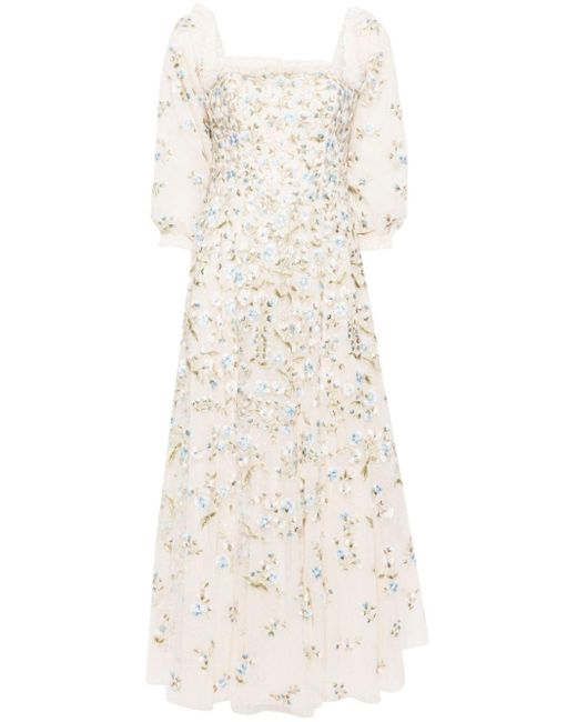 Needle & Thread White Posy Pirouette Floral-embroidered Gown