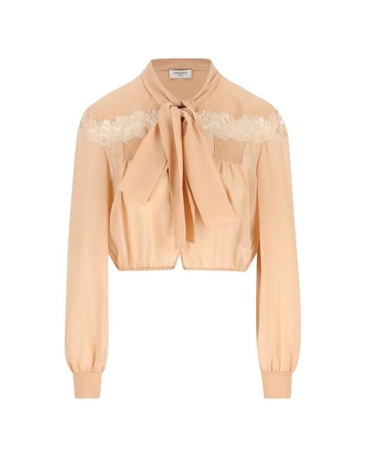 Saint Laurent White Lavallière Lace-Detail Blouse