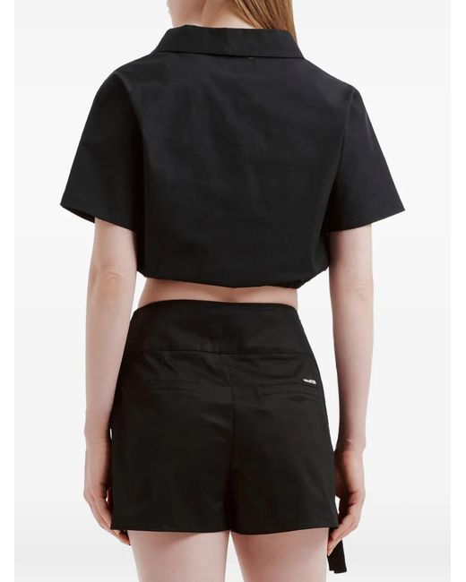 Izzue Black Patch-Pocket Cropped Shirt