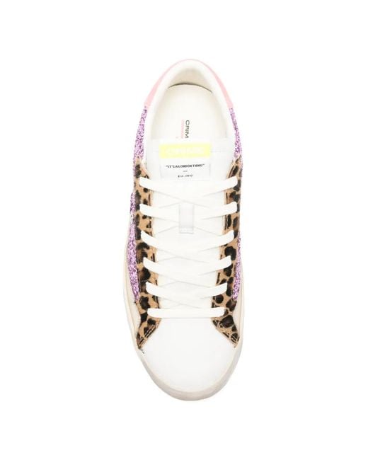 Crime London Pink Distressed Glitter Leopard Sneakers