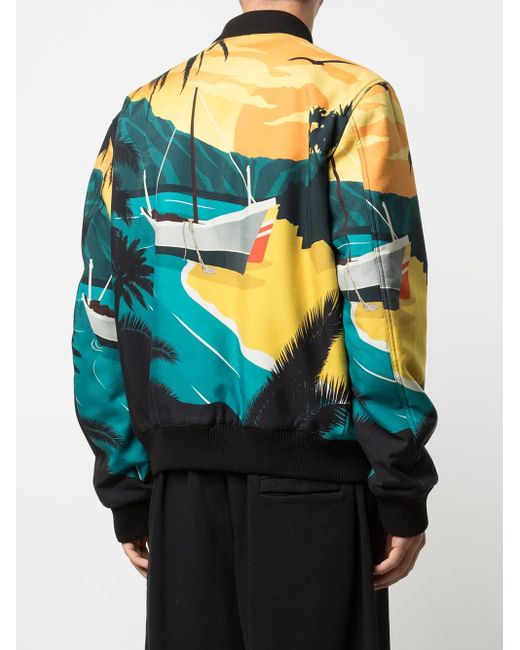 Balmain Gray Reversible Tropical Print Bomber Jacket for men