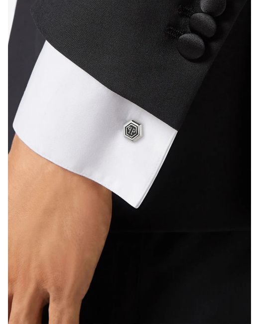 Philipp Plein White Hexagon-Pp Cufflinks for men