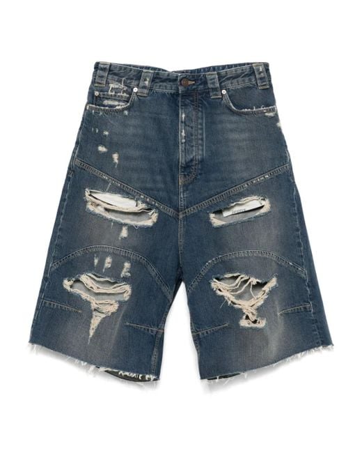 Balenciaga Blue Distressed Denim Shorts
