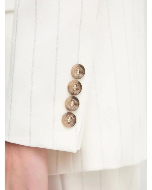 Ermanno Scervino White Pinstripe-Pattern Logo-Patch Blazer