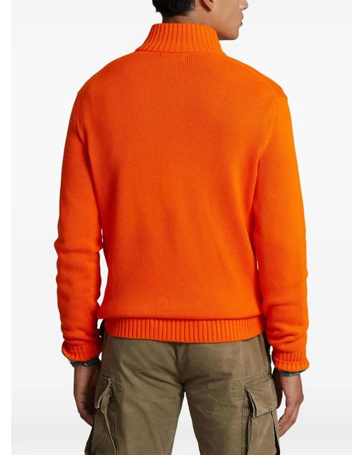 Polo Ralph Lauren Orange Quarter-Zip Embroidered-Logo Sweater for men