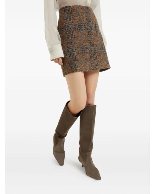 Brunello Cucinelli チェック ツイード ミニスカート Brown