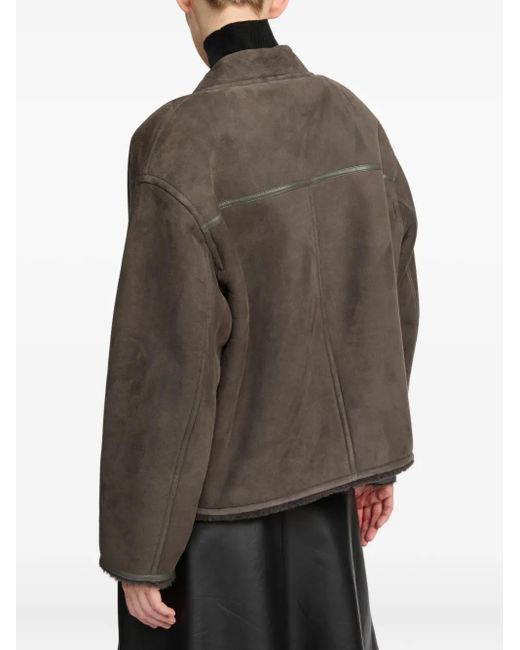 Yves Salomon Brown Suede Shearling Varsity Jacket