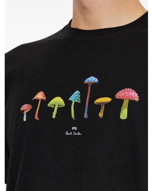 Paul Smith Black Mushrooms Print T-Shirt for men