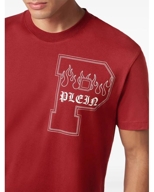 Philipp Plein Red Ss Tattoo Logo Print T-Shirt for men