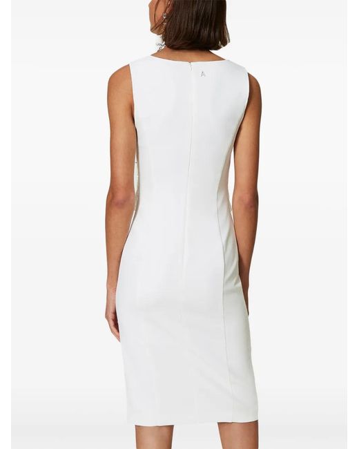 Twinset White Embroidered Crepe Midi Dress