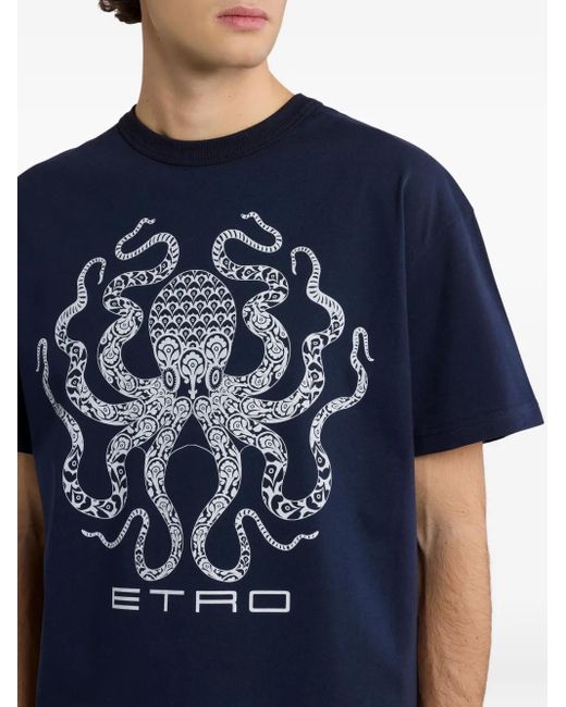 Etro Blue Printed T-Shirt for men