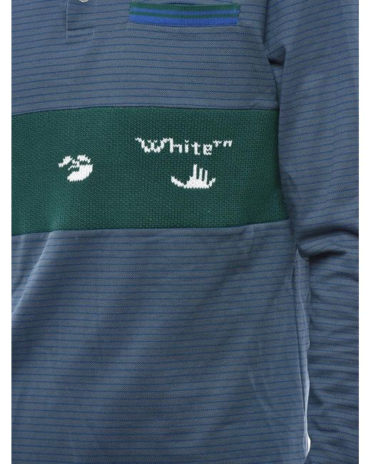 Off-White c/o Virgil Abloh Blue Logo-Embroidered Striped Polo Shirt for men