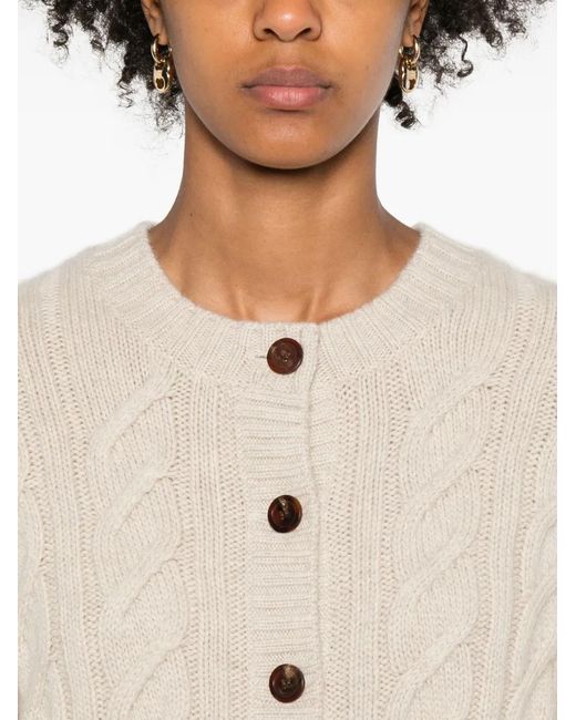 Bompard White Cable-Knit Crew-Neck Cardigan