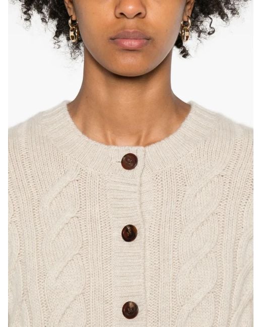 Eric Bompard White Cable-Knit Crew-Neck Cardigan