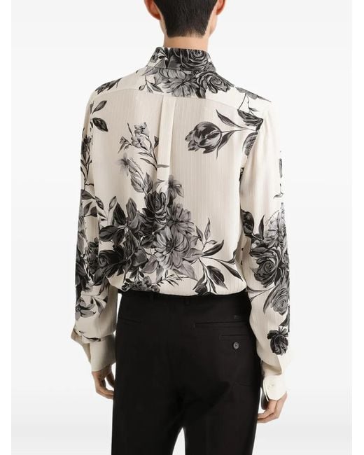 Dolce & Gabbana White Floral-Print Shirt for men