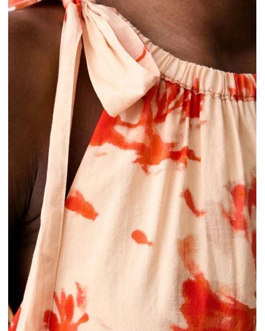 Marc O' Polo White Floral-Print Tie-Neck Mini Dress