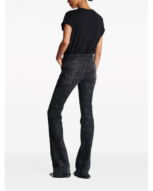Balmain Blue Printed High-Rise Flared Jeans