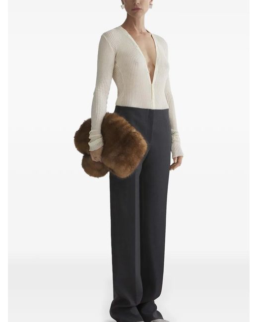 Mugler Gray V-Neck Ribbed Top