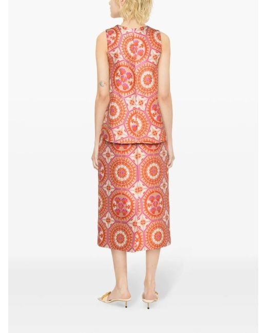 LaDoubleJ Red Patterned Pencil Skirt
