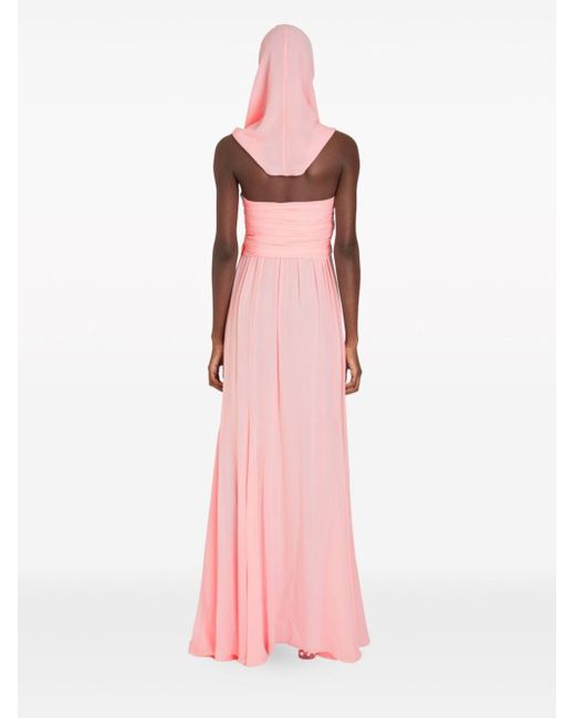 Giambattista Valli Pink Hooded Floral-appliqué Silk Gown